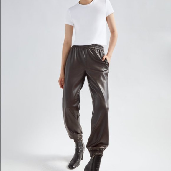 Babaton Pants - Aritzia Babaton Zedel Vegan Leather Jogger Pants in Olive Green